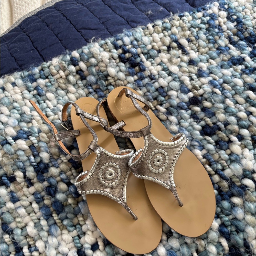 Women's Jack Rogers Maci Silver Leather Sandals Flats size 10